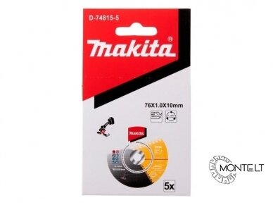 Abrazyvinis pjovimo diskas INOX Makita D-74815-5, 76 mm x 1 mm x 10 mm (5vnt pakuotė) 2