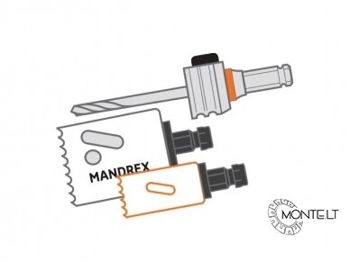 One-Click karūnėlių laikiklis, 8.5 mm HEX, ilgas centr. grąžtas HSS+, Mandrex 2
